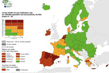 Nederland grotendeels donkerrood op Europese coronakaart