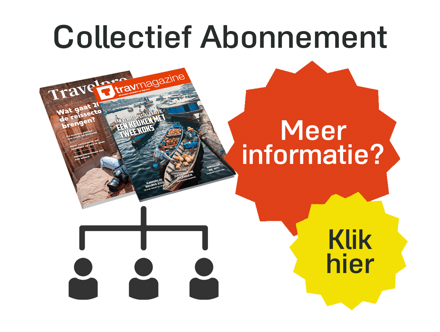 Collectief Abonnement

Bent u voor uw organisatie en/of uw collega’s op zoek naar meerdere abonnementen tegelijk? Dan bieden wij een Collectief Abonnement aan.

